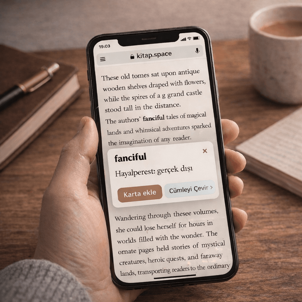 Okuzeka kelimeye tıkla anlamını gör — okurken anında çeviri, telaffuz ve örnek cümle ile dil öğren