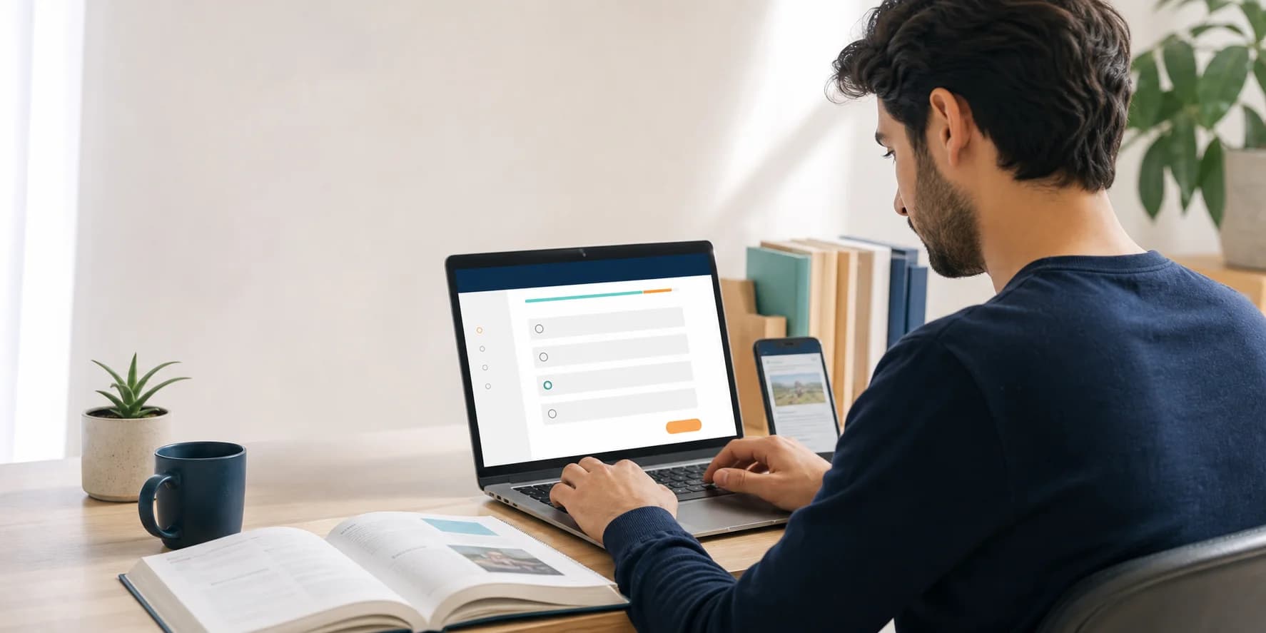 Learner taking the Okuzeka 5-minute English level test on a laptop