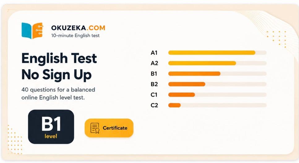 Learner taking the Okuzeka 10-minute English level test on a laptop