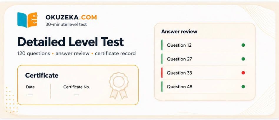 Learner taking the Okuzeka 30-minute English level test on a laptop