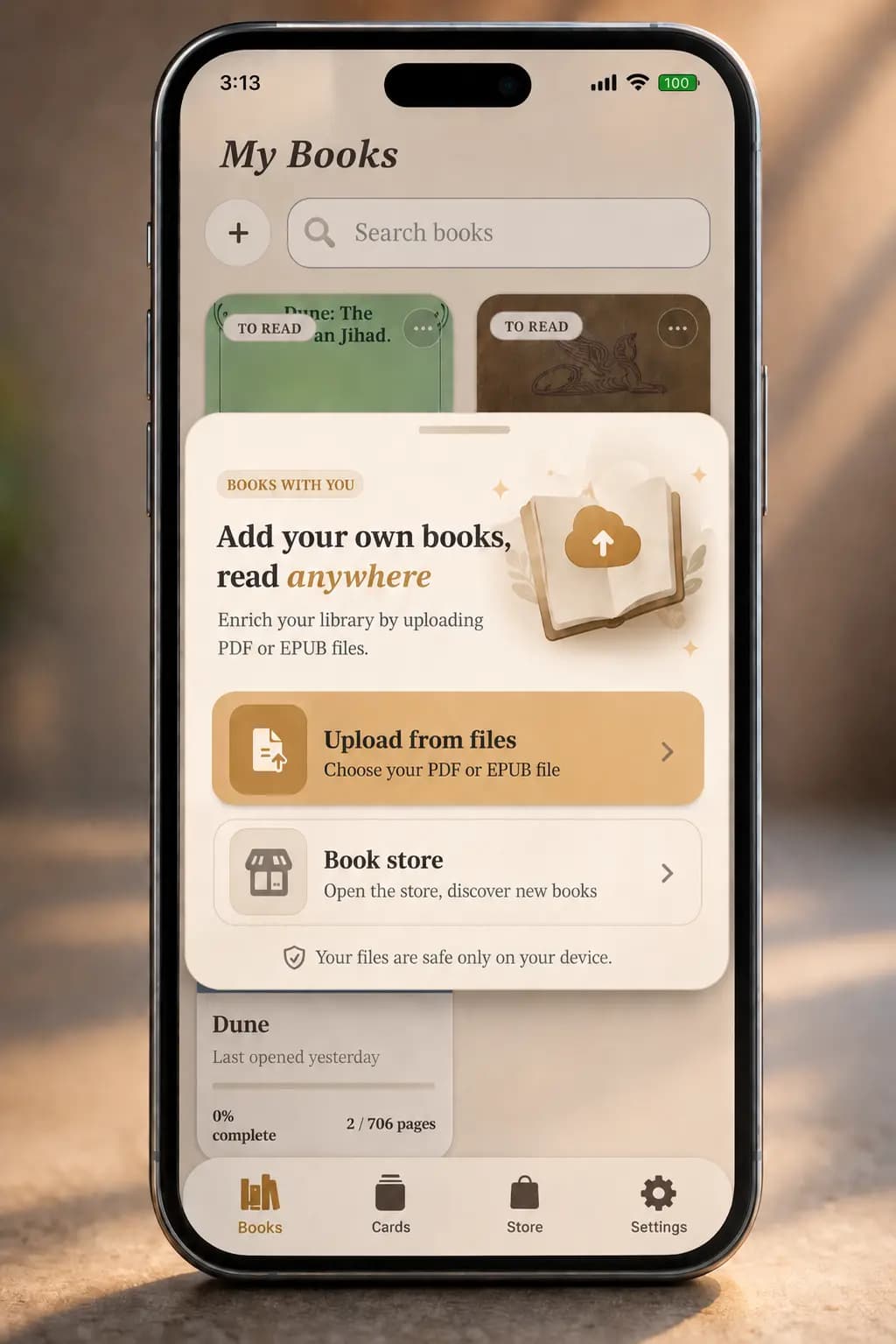 Okuzeka'da kendi PDF'ini yükleme veya mağazadan kitap ekleme