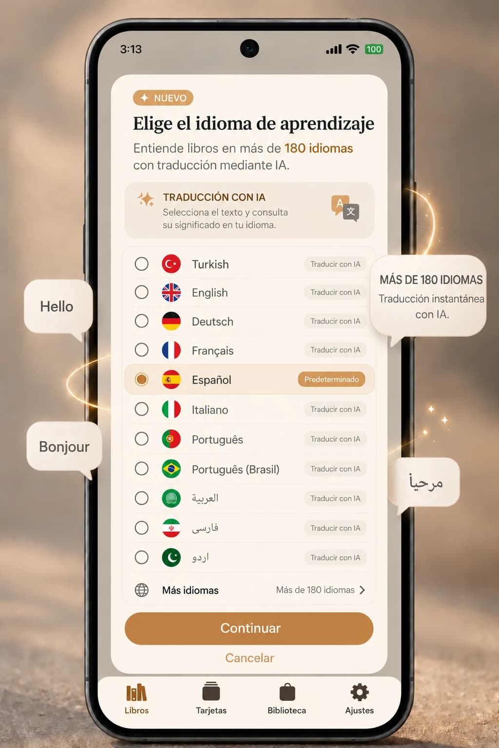 Selección del idioma de traducción en Okuzeka