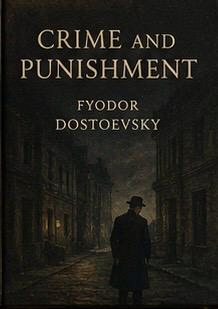 Crime and Punishment book cover featuring themes of guilt, crime, morality, and Raskolnikov’s psychological struggle.