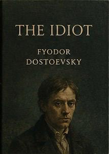 The Idiot by Fyodor Dostoevsky book cover featuring a classic Russian literature theme and philosophical exploration of human nature