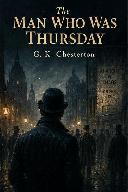 The Man Who Was Thursday by G. K. Chesterton classic mystery novel book cover about identity, chaos, and philosophy