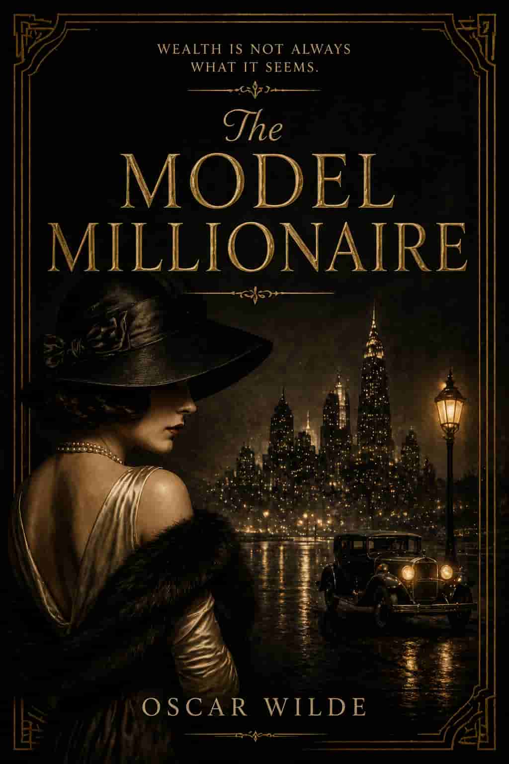 Vintage cover for The Model Millionaire; an artist's studio with a beggar posing and gold coins in a classic Victorian illustrated style.