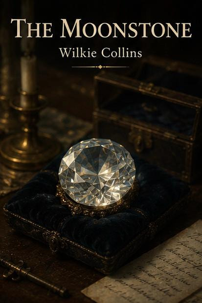 The Moonstone by Wilkie Collins classic mystery novel book cover about a stolen diamond, secrets, and detective investigation