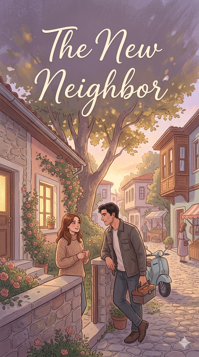A young woman bringing cookies to her new neighbor in a quiet street, showing friendship and kindness.